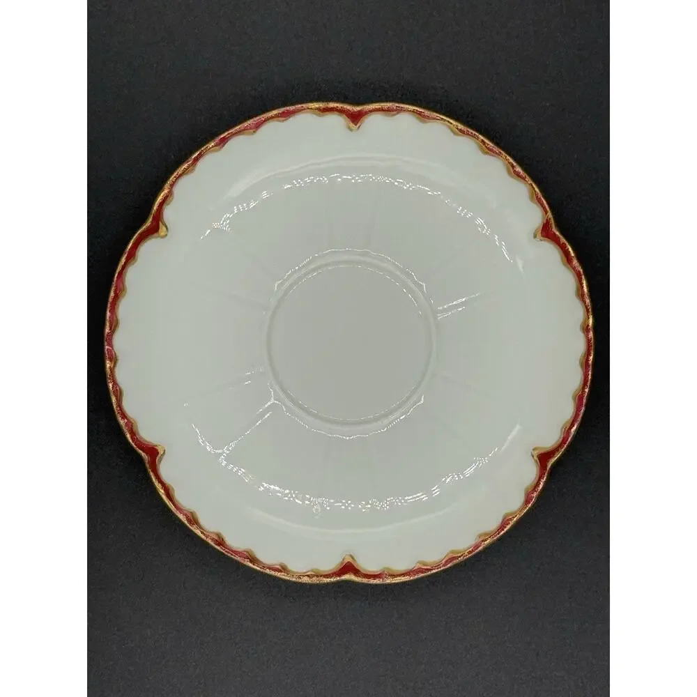 Haviland Limoges France Teacup & Saucer Crimson Red Gold Missouri Glass c1900’s
